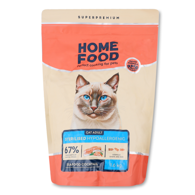 Корм д/дорослих котів Гіпоалергенний Морський коктейль сухий 1,6кг Home Food