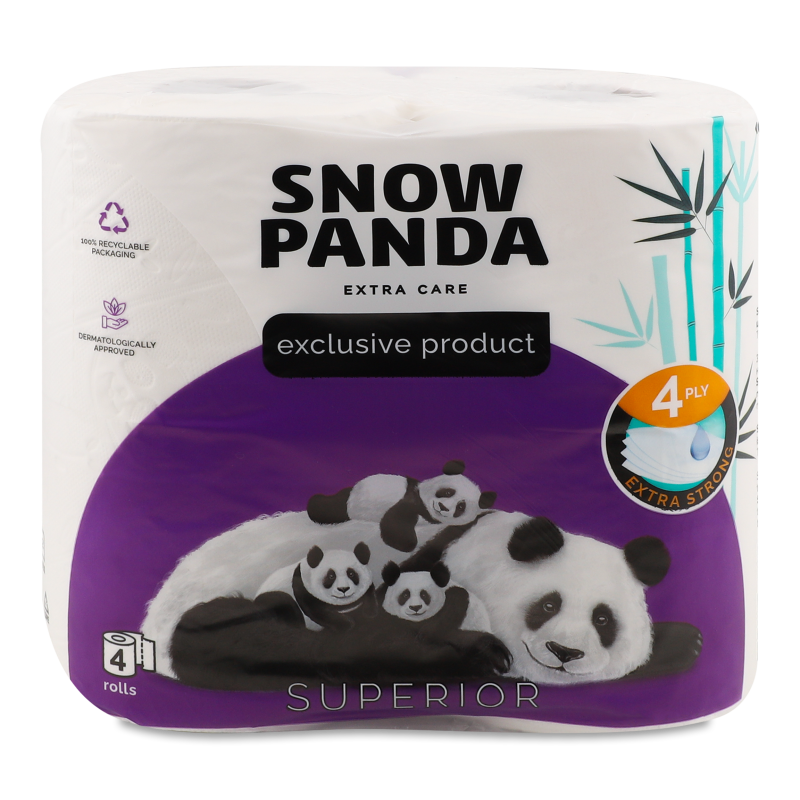 Папір туалетний Extra Care Superior 4шари 4шт Snow Panda