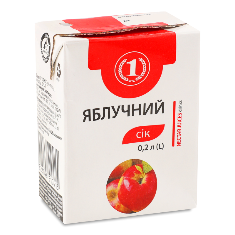 Сік яблучний 0,2л т/п ТМ “1”