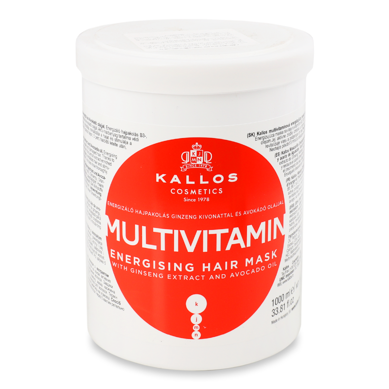 Маска д/волосся енергетична мультивітамінна з екстрактом женьшеню та маслом авокадо 1000мл Каллос