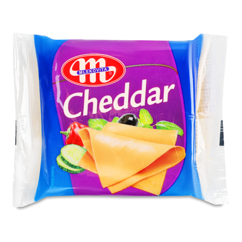 Сир плавлений Cheddar 22% скибочки 130г Mlekovita