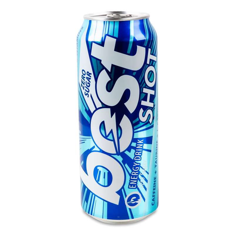 Напій енергетичний безалкогольний Zero sugar сильногазований 0,5л ж/б Best Shot