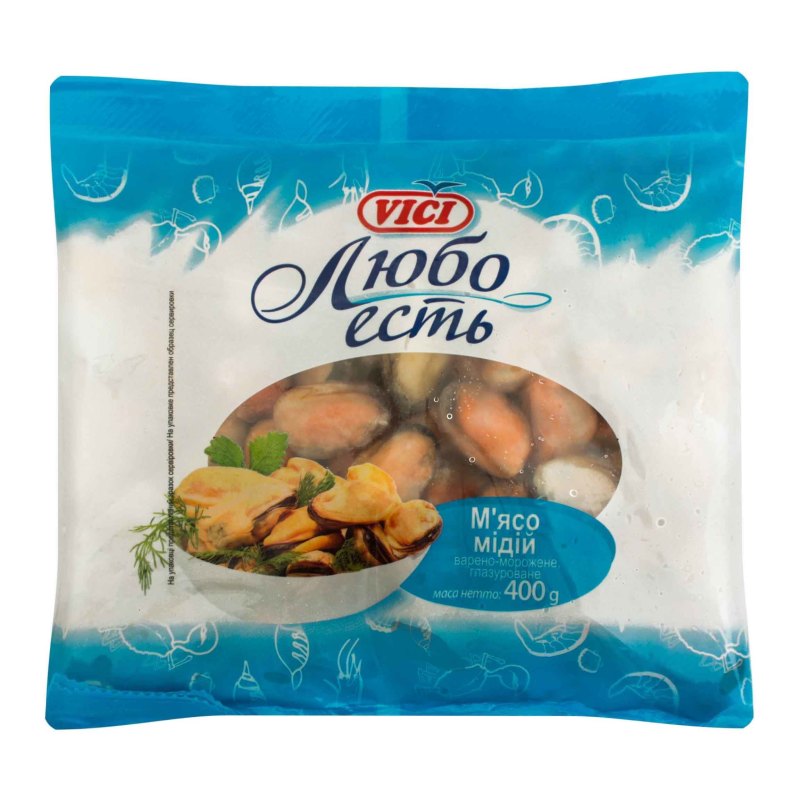 Мидии (мясо) варено-мороженые п/у 1/400г vici любо есть (4770190079402)