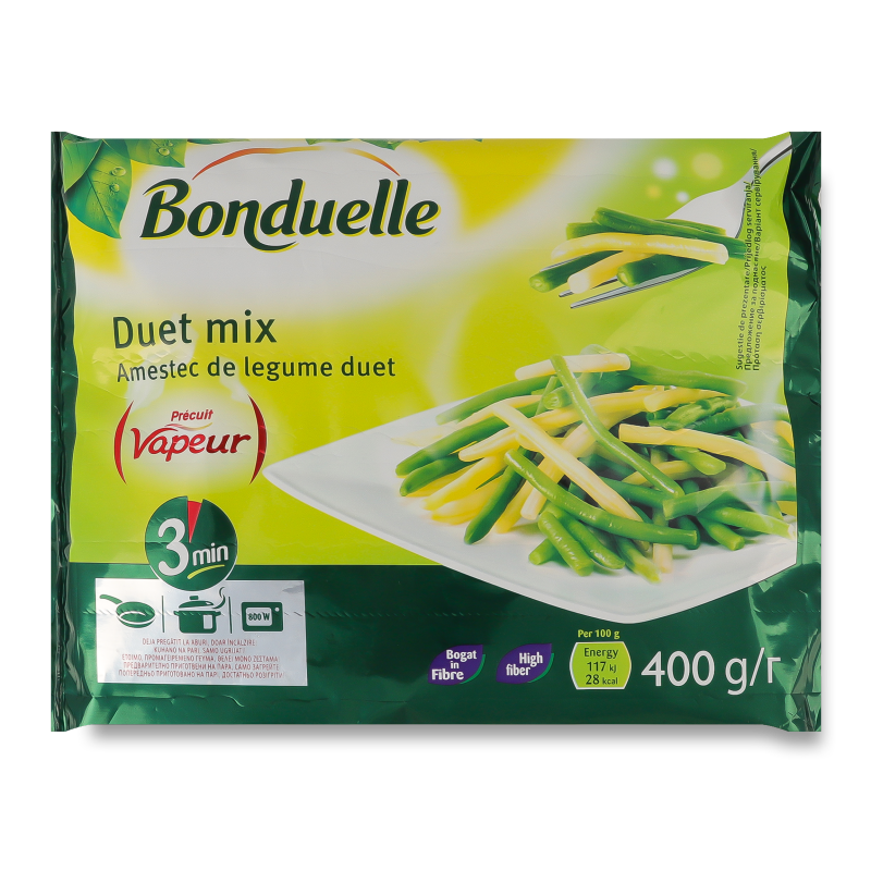 Квасоля зелена та жовта стручкова на парі заморожена 400г Бондюель