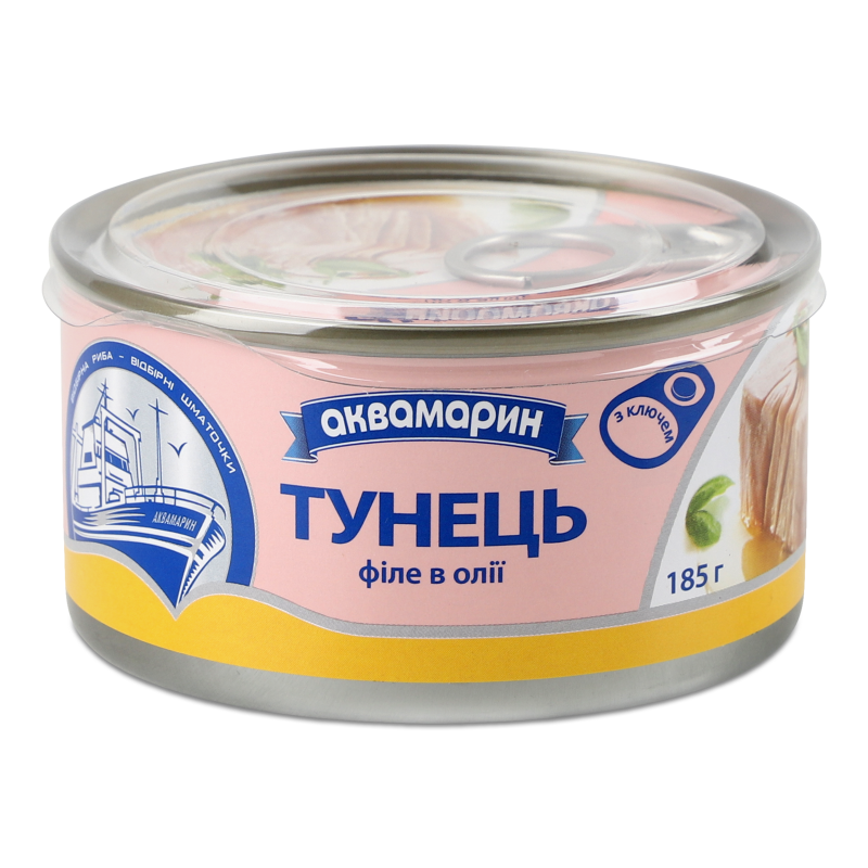 Тунець філе в олії 185г ж/б з ключем Аквамарин