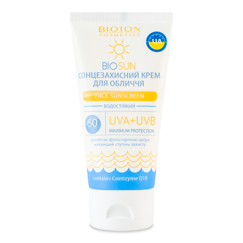 Крем д/обличчя сонцезахисний BioSun з коензимом Q10 водостійкий SPF60 50мл Bioton