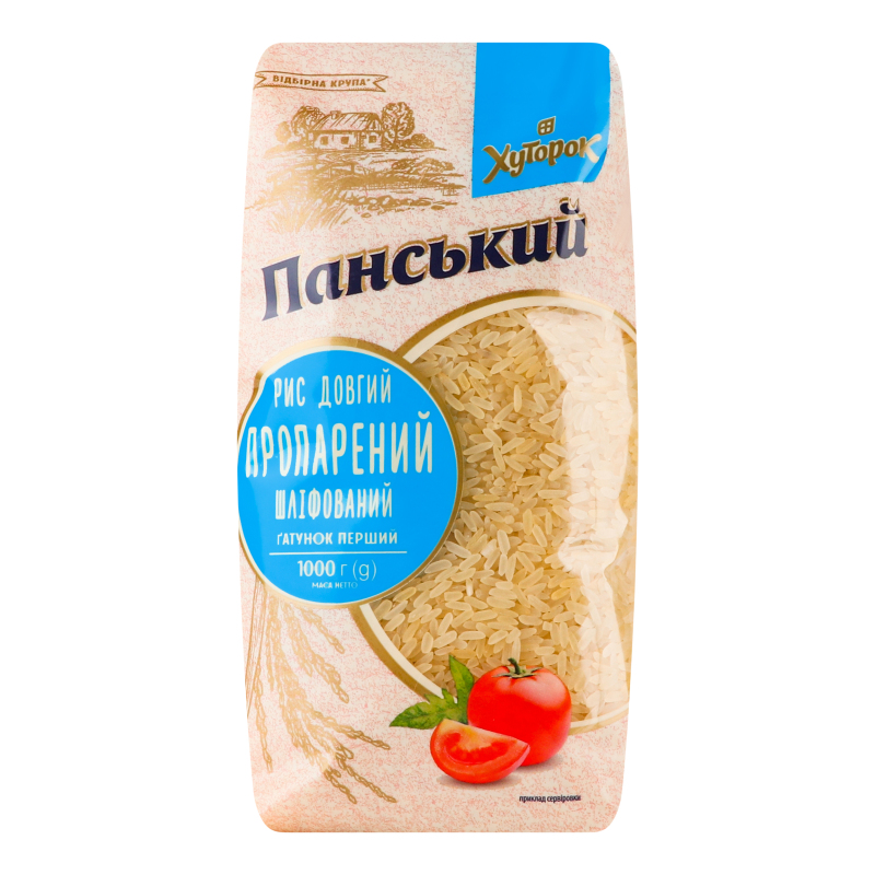 Рис длинный пропаренный шлифованный Хуторок Панський м/у 1кг Хуторок ...