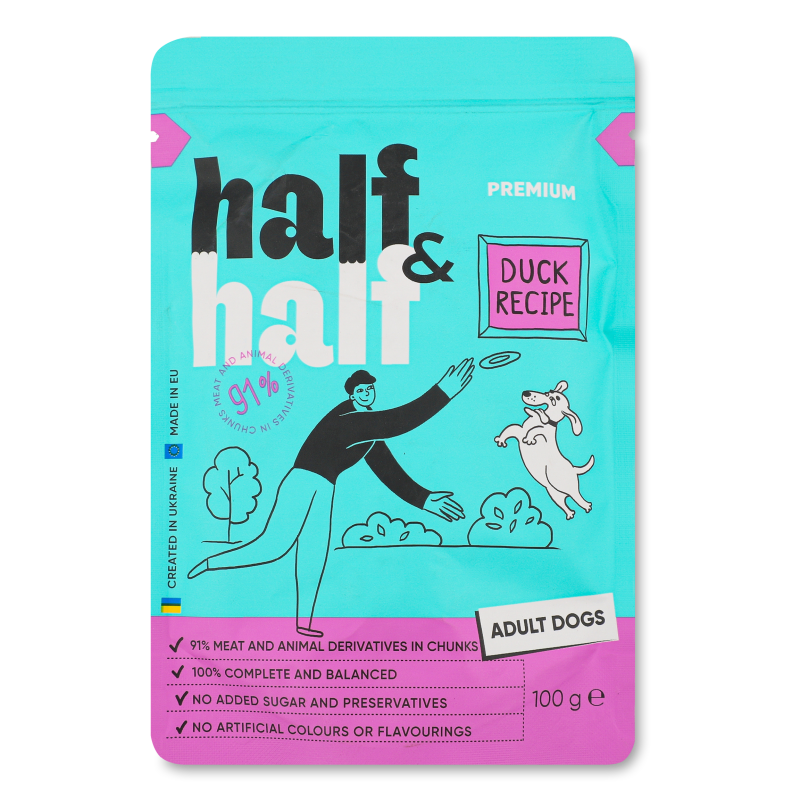 Корм д/дорослих собак з качкою в соусі 100г пауч Half&Half