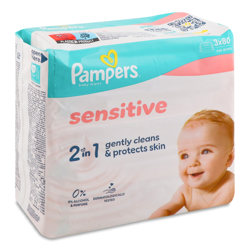 Серветки вологі дитячі Sensitive 3*80шт Pampers