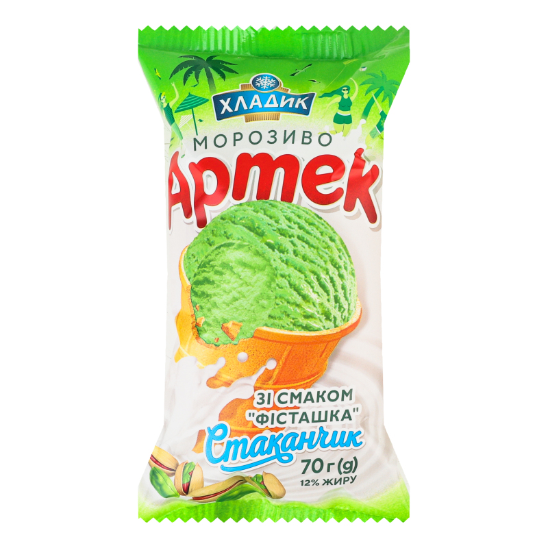 Мороженое 12% в вафельном стаканчике Фисташка Артек Хладик м/у 70г ...