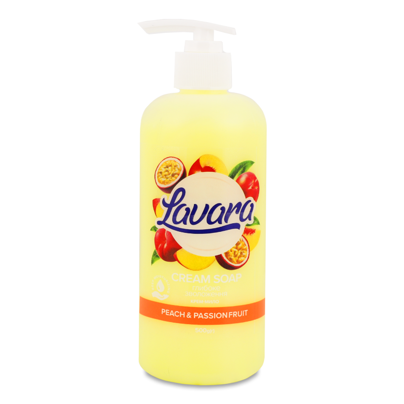 Крем-мило рідке Персик-маракуйя 500г з дозатором Lavara