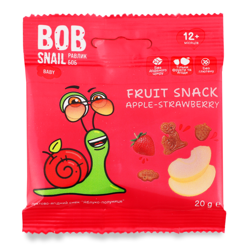 Снек фруктовий дитячий Яблуко-Полуниця від 12місяців 20г Bob Snail