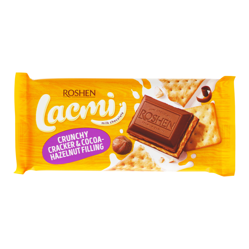 Шоколад молочний з какао-горіховою начинкою та крекером Lacmi Roshen м/у