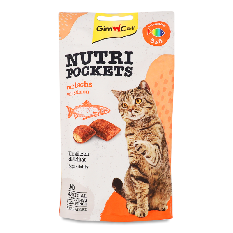 Ласощі д/котів Нутрі Покетс Подушечки Лосось+омега-3 та 6 60г Джим Кет