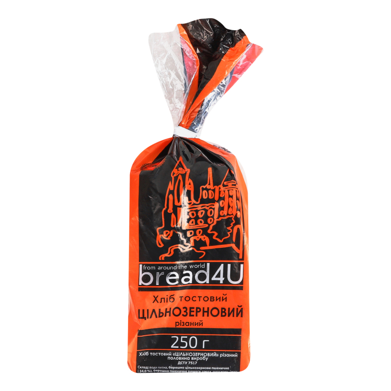 Хліб половинка в нарізці тостовий Цільнозерновий Bread4U м/у