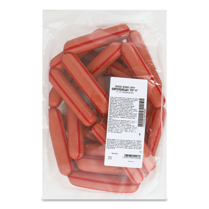 Сосиски Європейські 1г п/а вагові ТМ “1”