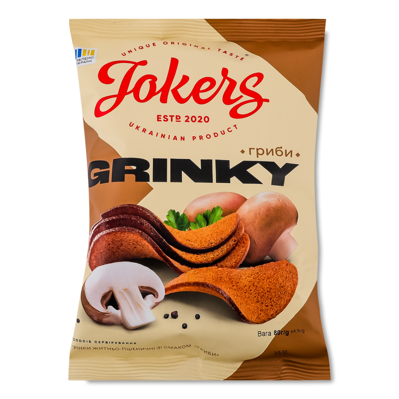 Грінки житньо-пшеничні з смаком Гриби 80г Jokers