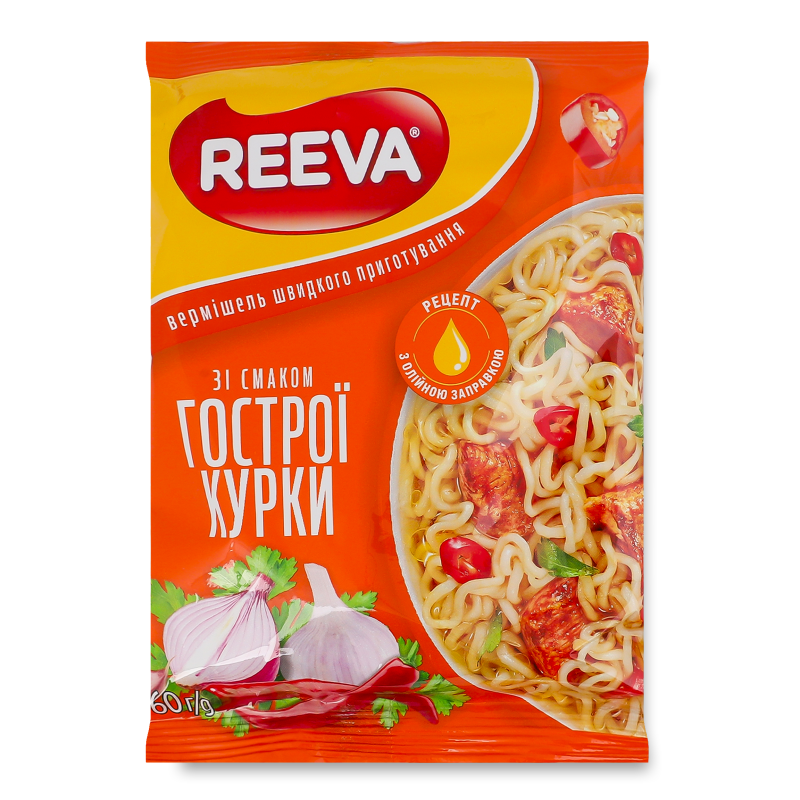 Вермішель швидкого приготування з смаком гострої курки 60г Reeva