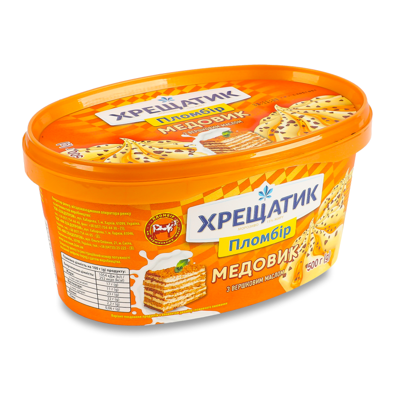 Морозиво Медовик пломбір 500г лоток Хрещатик