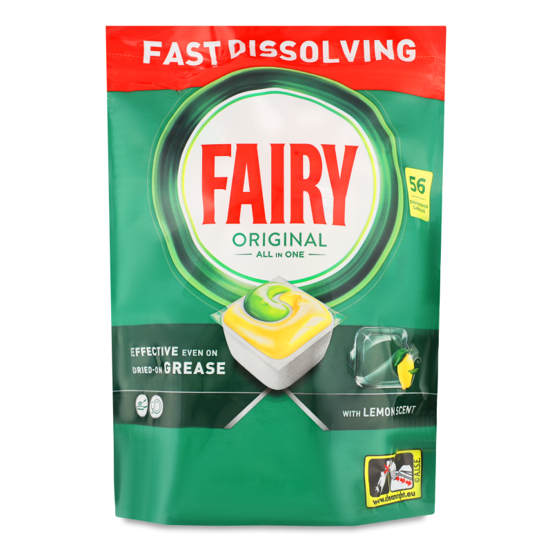 Засіб д/миття посуду в посудомийних машинах Оріджинал Все в 1 з ароматом лимону 56капсул Фейрі
