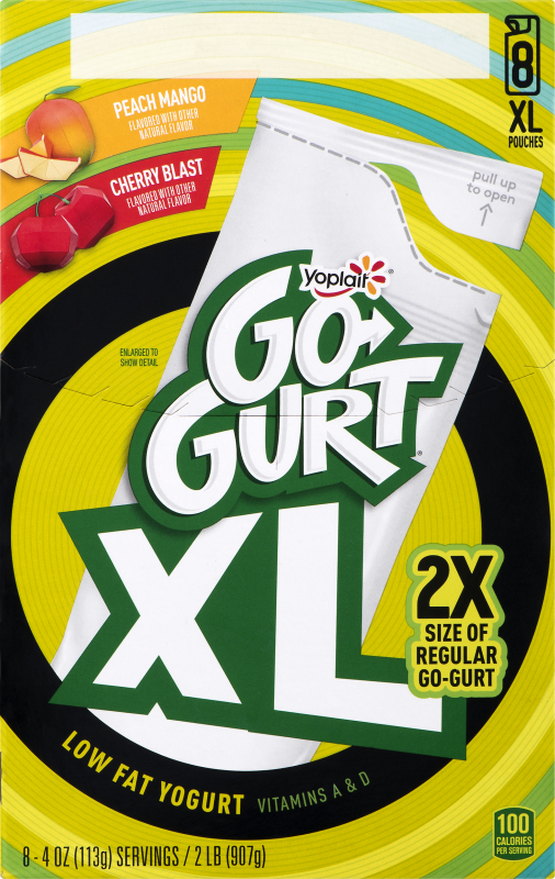 Yoplait Go Big Low Fat Yogurt XL Pouches Peach Mango, Cherry - 8
