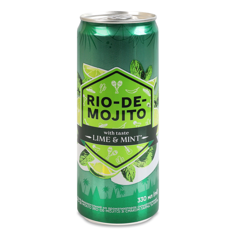 Напій безалкогольний Rio-de-mojito з смаком лайма та м’яти сильногазований 0,33л ж/б Оболонь