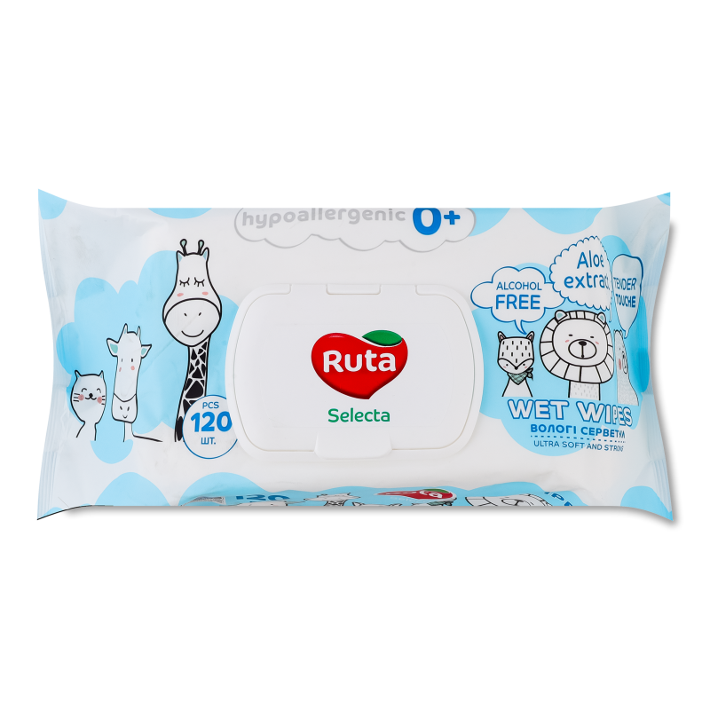 Cерветки вологі дитячі Selecta 120шт з клапаном Ruta