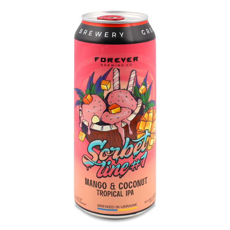 Пиво Сорбет Лайн 1 Манго енд Коконат Тропікел ІПА світле нефільтроване 4,5% 0,5л ж/б Форевер