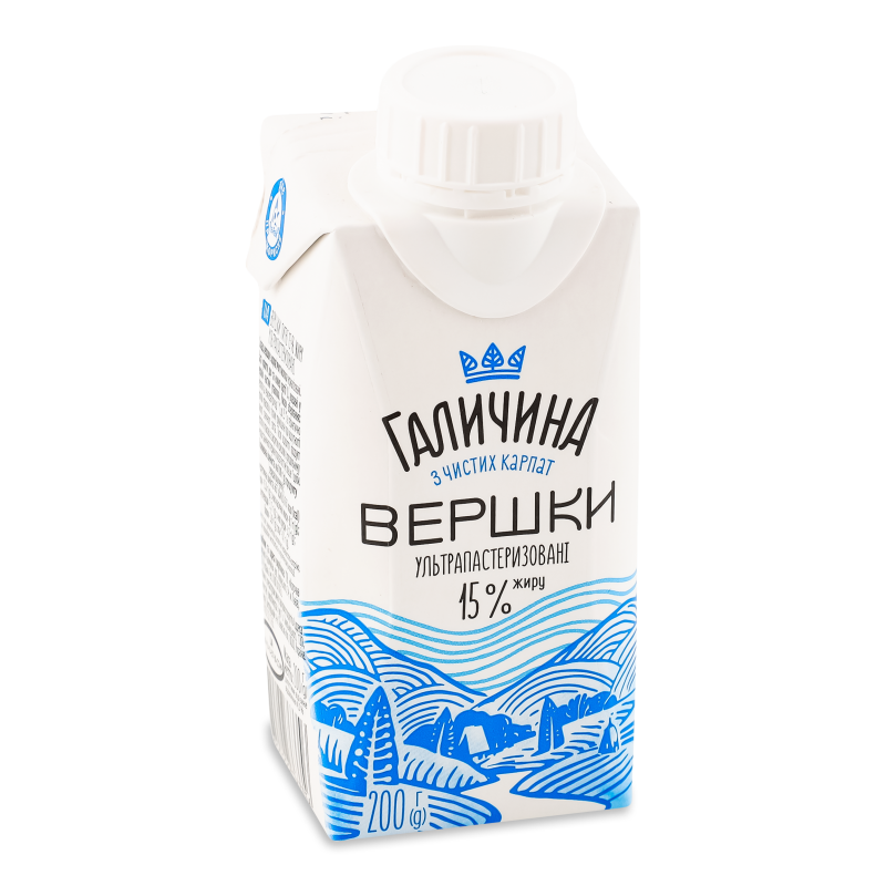 Вершки ультрапастеризовані 15% 200г т/п Галичина