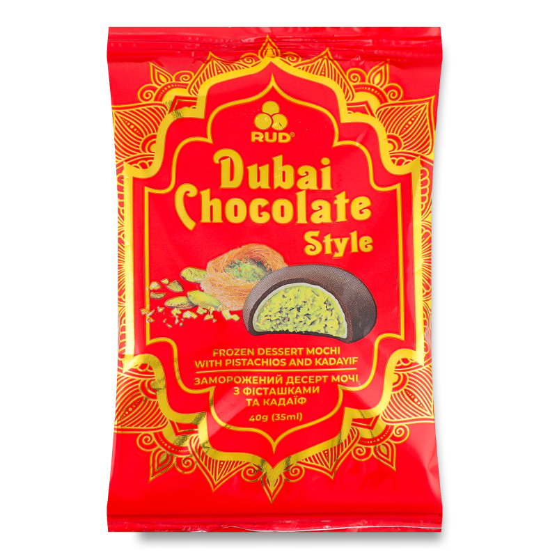 Десерт заморожений Mochi Dubai Chocolate Style з фісташками та кадаїф 40г Rud