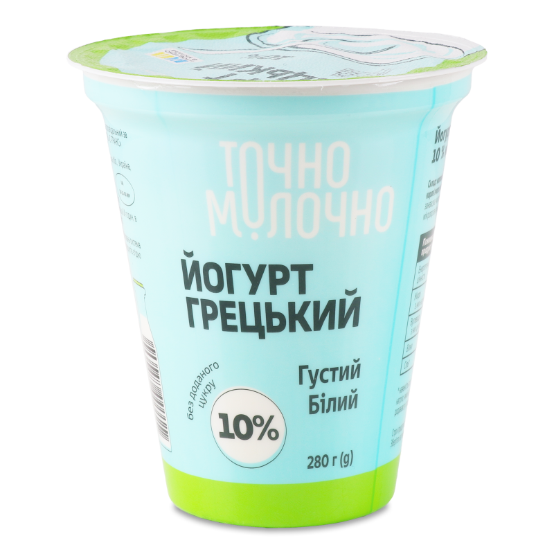 Йогурт Грецький білий густий 10% 280г стакан Точно Молочно