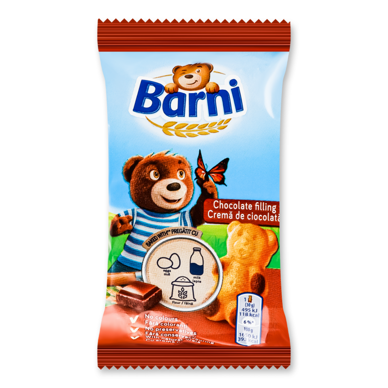 Тістечко бісквітне з шоколадною начинкою 30г Ведмедик Барні