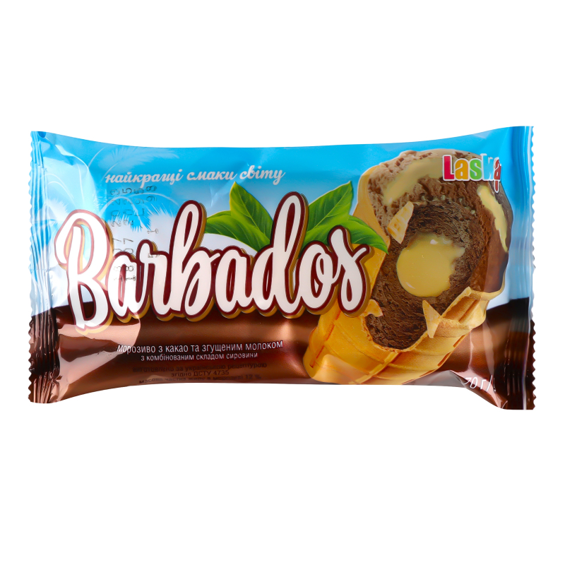 Морозиво 12% з какао та згущеним молоком у вафельному стакані Barbados Laska м/у