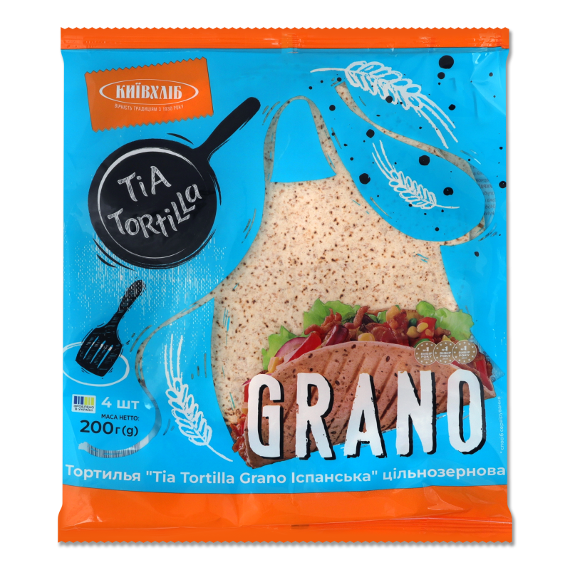 Тортилья Tia Tortilla Grano Іспанська цільнозернова 200г плівка Київхліб