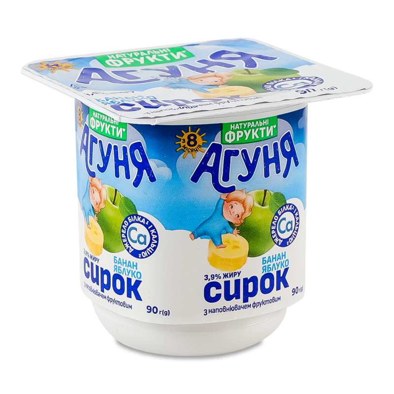 Сирок Банан-яблуко від 8місяців 3,9% 90г стакан Агуня