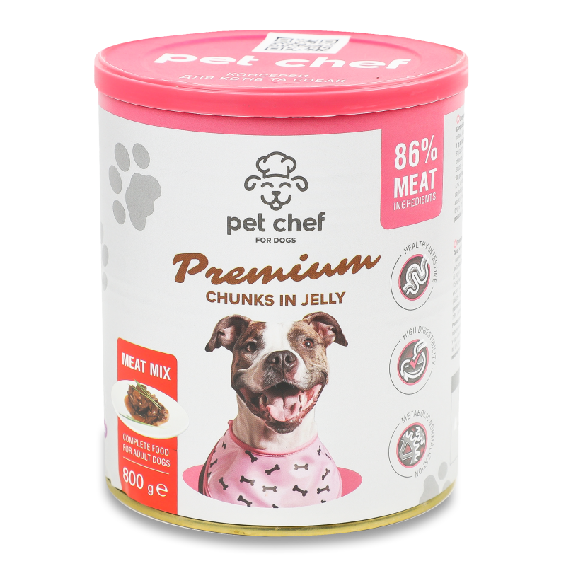 Корм д/дорослих собак Premium М’яcний мікс шматочки в желе 800г ж/б Pet Chef