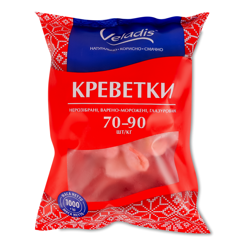 Креветки в/м 70-90 нерозібрані 1кг Veladis