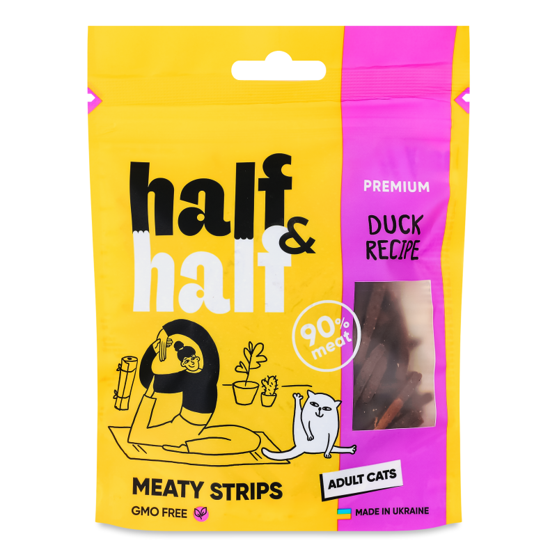 Ласощі д/котів м”ясні смужечки з качкою 50г Хаф енд Хаф