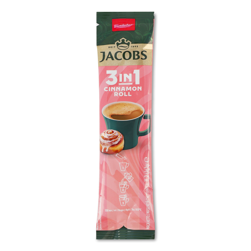 Напій кавовий 3в1 Cinnamon roll розчинний 11,2г стік Jacobs