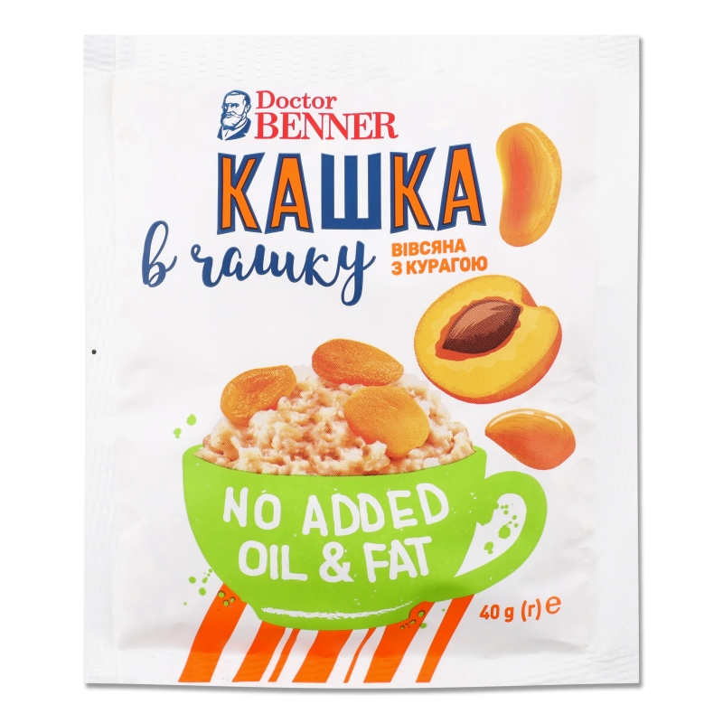 Каша швидкого приготування Кашка в чашку вівсяна з курагою 40г Doctor Benner