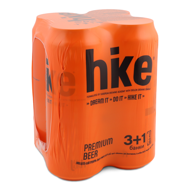 Пиво Premium світле 4,8% 4*0,5л ж/б Hike