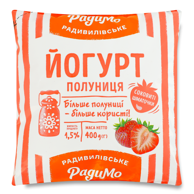 Йогурт питний Полуниця 1,5% 400г п/е РадиМо