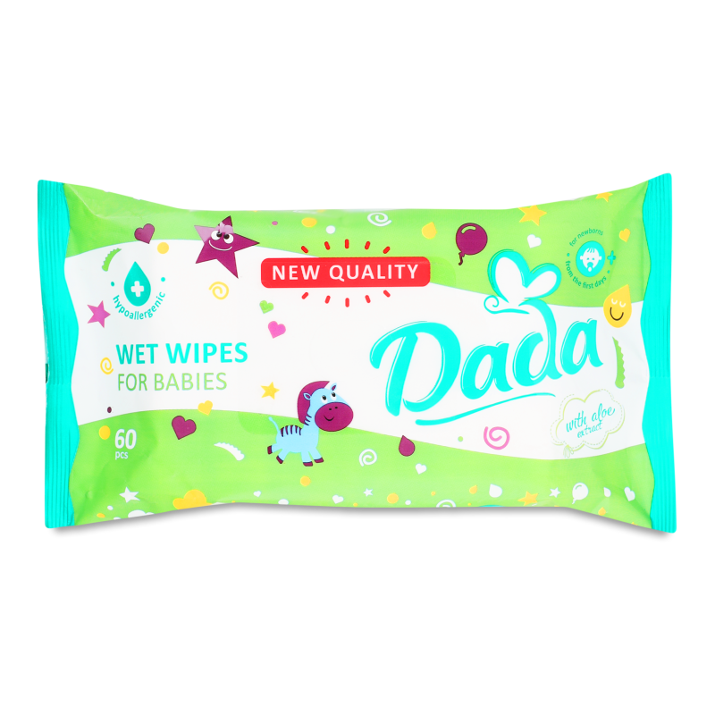 Серветки вологі дитячі Сенсітів з екстрактом алое 60шт ДаДа