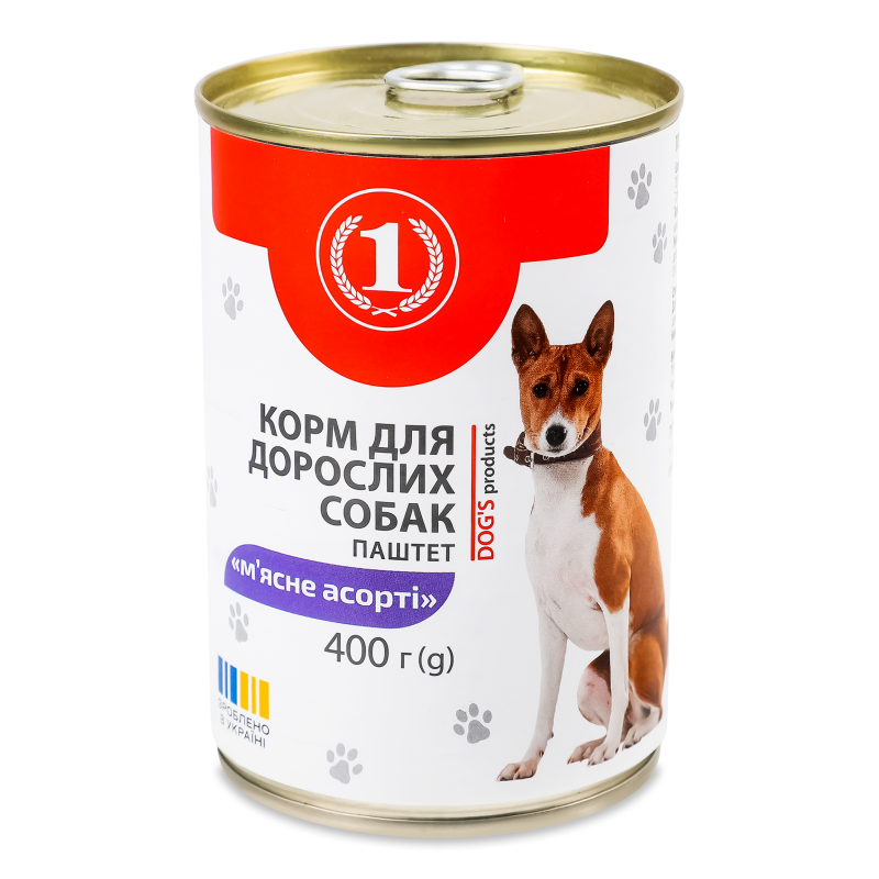 Корм д/дорослих собак Паштет М’ясне асорті 400г ж/б ТМ “1”