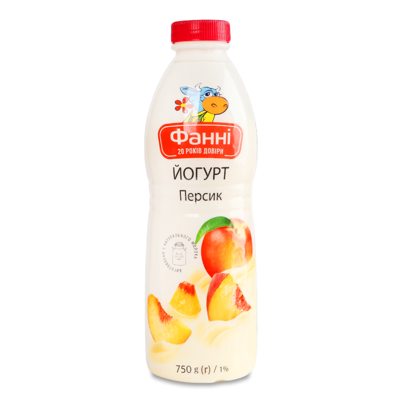 Йогурт питний з наповнювачем Персик 1% 750г пет Фанні