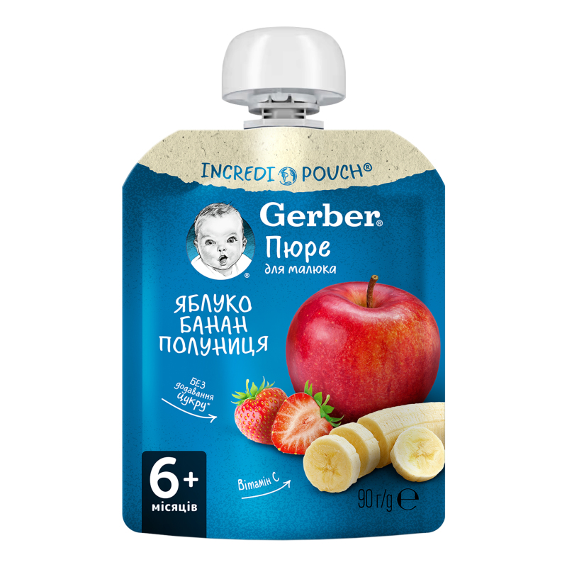 Пюре для детей от 6мес фруктовое Яблоко-банан-клубника Gerber д/п 90г ...