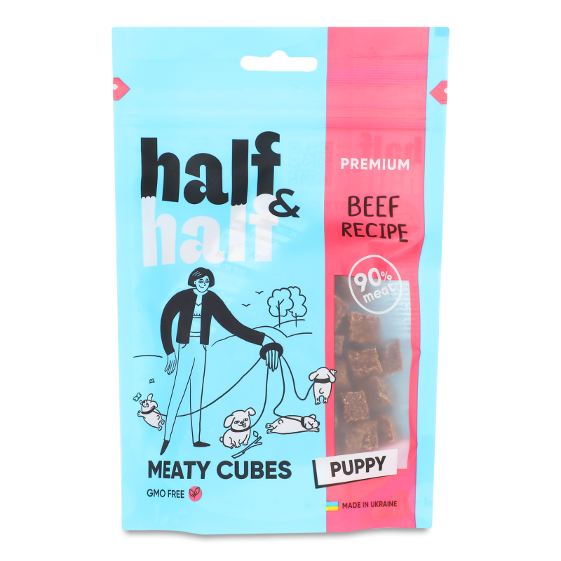 Ласощі д/цуценят м”ясні кубики з яловичиною 100г Хаф енд Хаф