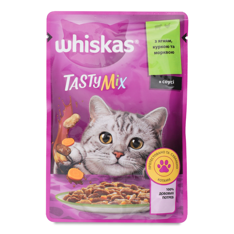 Корм д/дорослих котів TastyMix з ягням куркою та морквою в соусі 85г пауч Whiskas