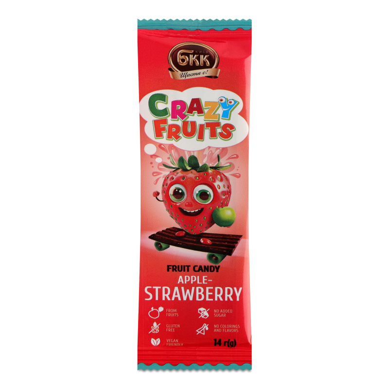 Цукерка фруктова Crazy fruits Яблуко-полуниця 14г БКК