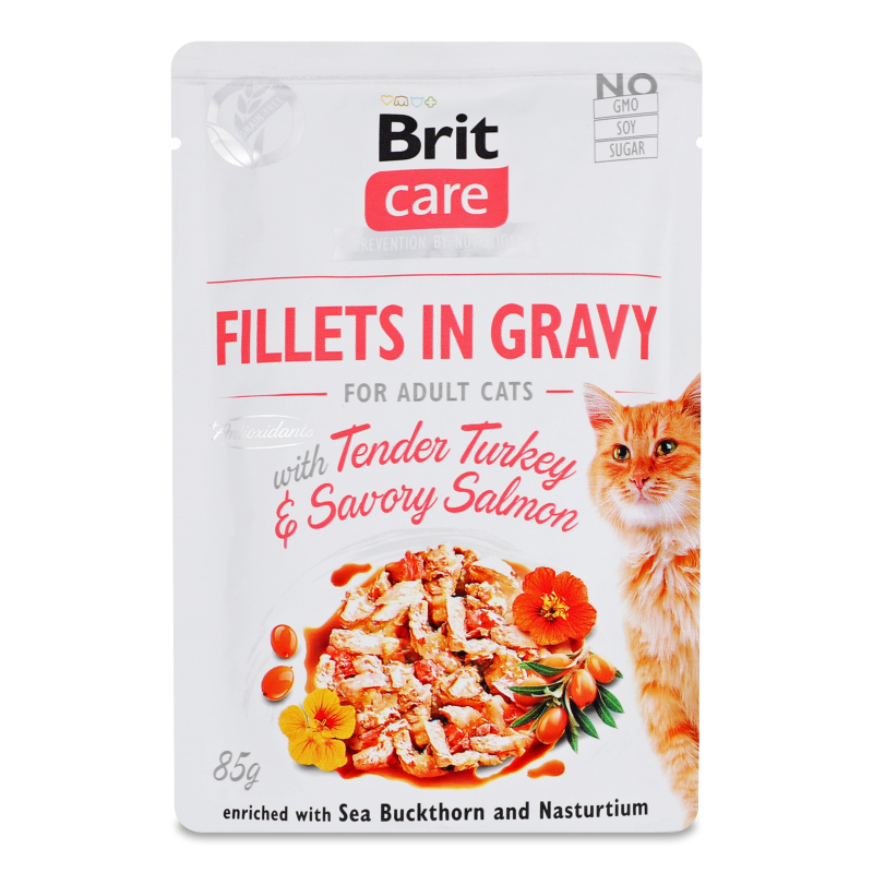 Корм д/котів з філе індички та лосося в соусі 85г пауч Бріт Кеа